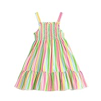 Toddler Girls Child Sleeveless Stripe Prints Summer Beach Sundress Party Dresses Princess Dress Floral Toddler