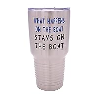Rogue River Tactical Large Funny Fishing 30 Ounce Travel Tumbler Mug Cup w/Lid What Happens on The Boat Stays On The Boat Fishing Gift Fish