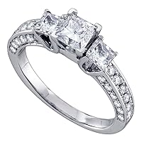 The Diamond Deal 14kt White Gold Princess Diamond Princess Bridal Wedding Engagement Ring 1-1/2 Cttw