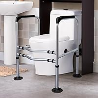 Toilet Safety Rail Adjustable Height and Width Metal Toilet Hand Rails for Elders Disabled and Pregnant,Silver and Black,330lbs