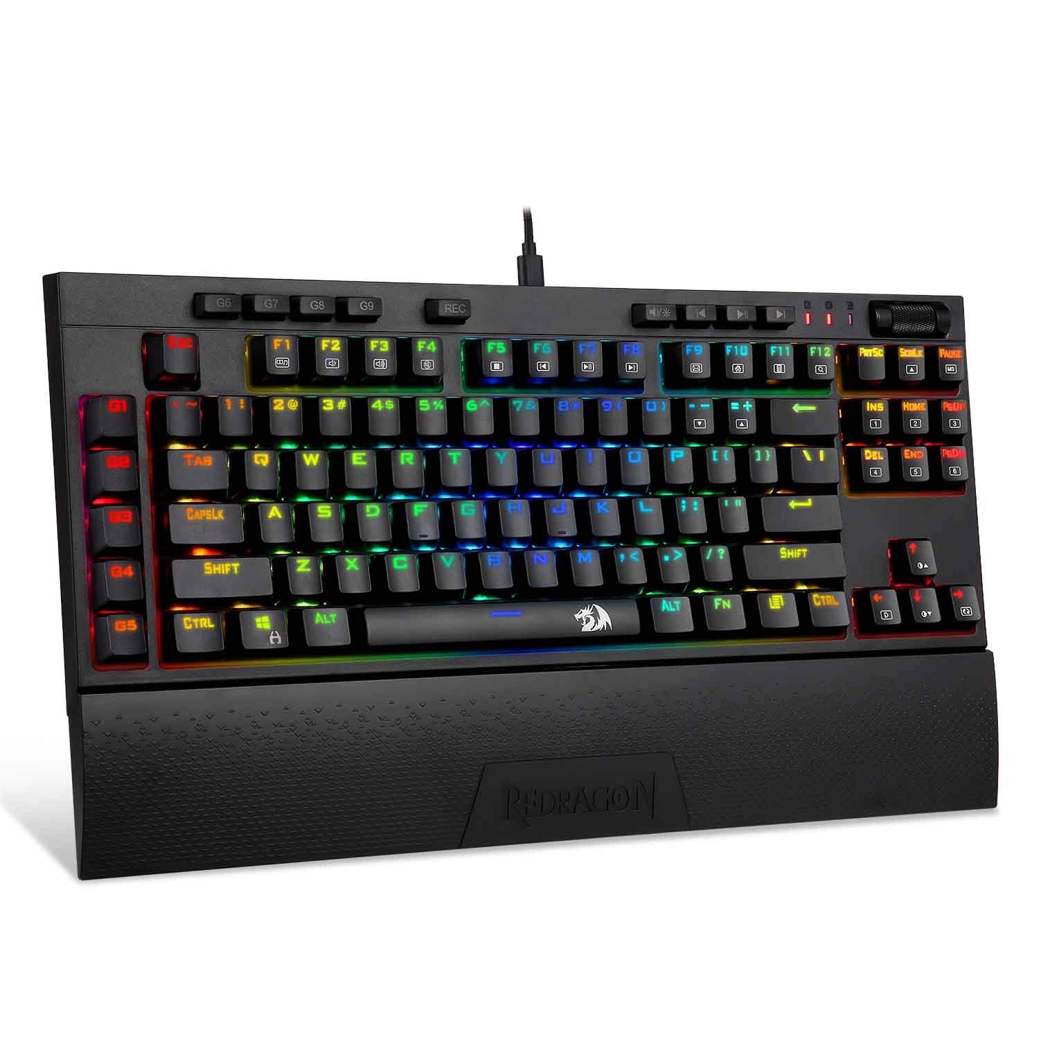 Redragon K588 RGB Backlit Mechanical Gaming Keyboard with Programmable Keys Macro Recording Optical Blue Switches Tenkeyless with Detachable Palm Rest & USB-C USB for Windows PC