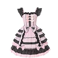Nuoqi Girls Sweet JSK Lolita Dress Lace Frilly Princess Court Skirts Hollaween Party Cosplay Costume Dresses CC220D-XXL Pink Black