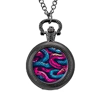 Snake Pattern Classic Quartz Pocket Watch with Chain Arabic Numerals Scale Watch
