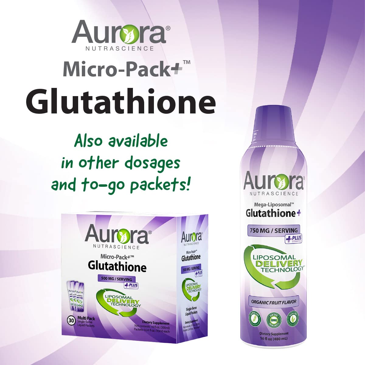 Aurora Nutrascience, Mega-Liposomal Glutathione+ Vitamin C, Immune System Support, Antioxidant, 750 mg per Serving, Gluten Free, Non-GMO, Sugar-Free, Organic Fruit Flavor, 16 fl oz (480 mL)