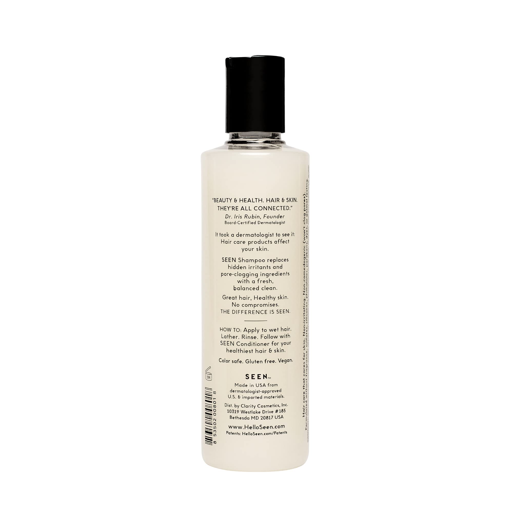 SEEN Shampoo, Fragrance Free - Non-Comedogenic & Sulfate-Free Hair Shampoo- Dermatologist-Developed - Safe for Sensitive, Eczema & Acne Prone Skin