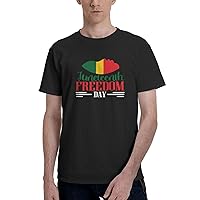Juneteenth Freedom Day Flag T-Shirts Mens Casual Shirt Crewneck Short Sleeve Shirt