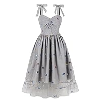 Wellwits Women's Sequin Mesh Bow Strap Vintage Cocktail Formal Evening Dress