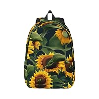 Plants Theme Sunflower Print Canvas Laptop Backpack Outdoor Casual Travel Bag Daypack Book Bag For Men Women