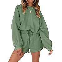 MEROKEETY Women's 2024 Fall Oversized Batwing Sleeve Lounge Sets Casual Top and Shorts 2 Piece Outfits Sweatsuit