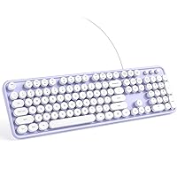KNOWSQT Wired Computer Keyboard - Purple-White Full-Size Round Keycaps Typewriter Keyboards for Windows, Laptop, PC, Desktop, Mac
