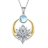 Peireara Lotus Necklaces 925 Sterling Silver Moonstone Lotus Flower Pendant Necklaces Yoga Spiritual Jewelry Gifts for Women Grils, Sterling Silver, Moonstone