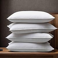 Hotel Goose Down Feather Pillows Standard Size Set of 4 Pack Odorless Hypoallergenic Fluffy Firmness Medium Supprot Bed Pillow for Sleeping, Breathable Skin-Friendly 20x26 inches