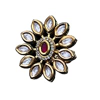 Designer Cocktail Kundan Ring Gold Plated Traditional Ethnic Classic Style Handcrafted Adjustable Finger Rings for Women Girls Ladies