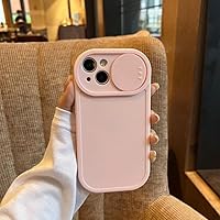 Slide Camera Protection Phone Case for iPhone 14 13 12 11 Pro Max XS Cute Oval Solid Color Liquid Silicone Soft Cover,Pink,for iPhone 13 Pro
