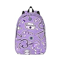 Nurse Pattern Purple Print Canvas Laptop Backpack Outdoor Casual Travel Bag Daypack Book Bag For Men Women