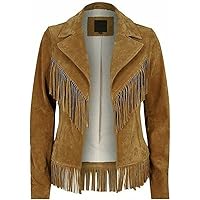 Womens Native American Western Wear Brown Suede Leather Fringe Jacket Open front (Free Express Shipping)