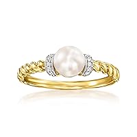 Ross-Simons 5.5-6mm Cultured Pearl Ring With Diamond Accents in 18kt Gold Over Sterling