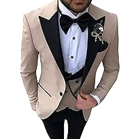 Men's Business Leisure Groom Banquet Suit Notch Lapel Wedding Prom Suits Tuxedos 3 Piece 1 Button Blazer Vest Pants