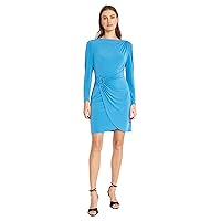 Donna Morgan Women's Long Sleeve Ruching and Wrap Dress Look with Circle Trim