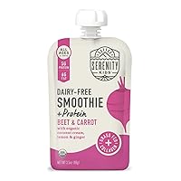 Serenity Kids 6+ Months Dairy-Free Smoothie Baby Food | USDA Organic | Grass Fed Collagen Protein | 3.5 Ounce BPA-Free Pouch | Beet & Carrot | 1 Count