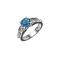 Raw Blue Topaz And CZ Diamond Gift Ring In 925 Sterling Silver