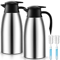2 Pcs 68 oz Thermal Coffee Carafe Insulated Stainless Steel Coffee Carafe for Hot Liquids Vacuum Thermal Pot Creamer Carafe Dispenser with Brushes Keeping Hot Tea Milk Water(Silver)