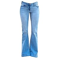 Andongnywell Women's Flare Jeans Mid Waist Bell Bottom Wide Leg Hem Denim Pants Flares Boot Cut Trousers