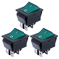 mxuteuk 3pcs AC110V Green Light Illuminated Snap-in Boat Rocker Switch Toggle Power DPST ON-Off 4 Pin AC 250V 6A 125V 10A, Use for Household Appliances MXU2-201NG