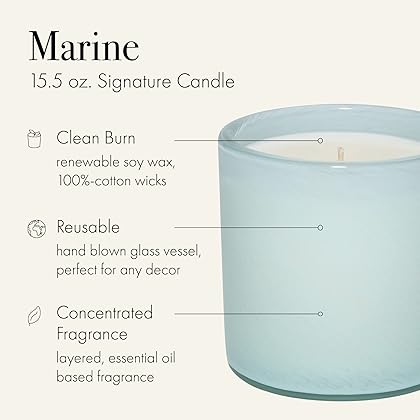 LAFCO New York Signature Candle, Marine - 15.5 oz - 90-Hour Burn Time - Reusable, Hand Blown Glass Vessel - Made in The USA