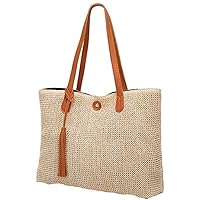Straw Beach Tote Bags with Pockets Zippers for Family Beach Vacation