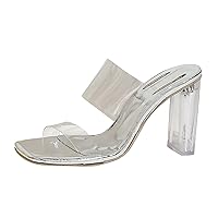 Sandals For Women Flip Flop Sandals Ladies Fashion Summer Transparent Belt Square Open Toe Thick High Heel Sandals
