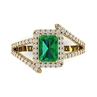 Clara Pucci 2.2 Emerald Cut Solitaire W/Accent Halo Criss Cross Simulated Emerald Anniversary Promise Engagement ring 18K Yellow Gold