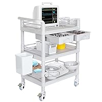 Mobile Medical Carts 3 Tier Professional Utility Cart 330 LBS Max Load Rolling Crash Cart Ultrasound Trolley with Wheels Drawers Dirt Bucket Sharps Box Storage Basket for Hospital Dental Clinic Home