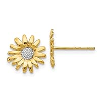 14K Yellow Gold w/Rhodium Mini Daisy Flower Post Earrings