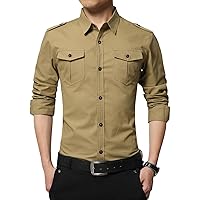 Men's Military Style Double Pocket Shirt Tactical Cargo Casual Slim Fit Shirt Work Shirt Hiking Fishing Shirts