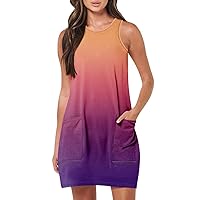 Working Shift Sleeveless Tunic Dress Womens Autumn Beautiful Slimming Comfort Tank for Women Thin Print Round Purple M