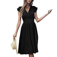 Formal Dresses for Women, Women's Summer Solid Color Pleated Short Sleeved Dress 2024 Sleeve, S XL