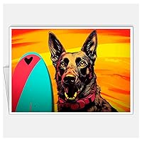 Assortment All Occasion Greeting Cards, Matte White, Dogs Surfers Pop Art, (4 Cards) Size A5-148 x 210 mm - 5.8 x 8.3 in #1 (Belgian Malinois Dog Surfer 3)