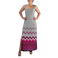Womens Boho Maxi Striped Chevron Print Scoop Neck Tank Dress