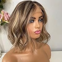 Colored Highlight Blonde Wig Human Hair Ombre 613 Bob Wigs For Black Women 13x6 Short Wavy HD Invisible Lace Frontal Wig Pre Plucked With Baby Hair Branzilian Remy Hair 150% Density 10Inch