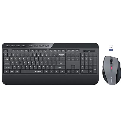 Wireless Keyboard and Mouse Combo, E-YOOSO 2.4G Full-Sized Ergonomic Keyboard Mouse Combo with Wrist Rest, 3 DPI Adjustable Wireless Optical Mice with USB Nano Receiver for Laptop/Windows/Mac OS/PC