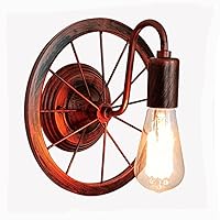Retro Wheel Wall Lamp, Industrial Style Restaurant Wall Sconce, LED Creative American Wall Light Fixtures for Living Room Cafe Aisle Hallway Farmhouse (Bulb Not Included) (Color : Red)