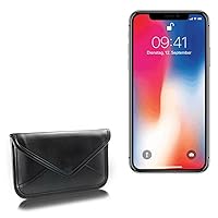 BoxWave Case Compatible with iPhone X - Elite Leather Messenger Pouch, Synthetic Leather Cover Case Envelope Design - Jet Black