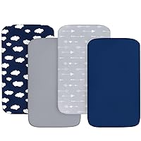 Biloban Pack n Play Sheets Fitted for Graco, 4 Pack Portable Playard | Mini Crib Sheets, Ultra Soft Microfiber Pack and Play Sheet for Boys and Girls, Navy Cloud and Grey Arrowhead