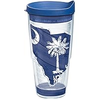 Tervis South Carolina Wood State Outline Insulated Tumbler with Wrap and Blue Lid, 24oz, Clear