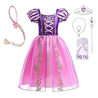 Dressy Daisy Baby Toddler Little Girls Long Hair Princess Fancy Dress Up Costume Halloween Birthday Party Outfit Purple Gown