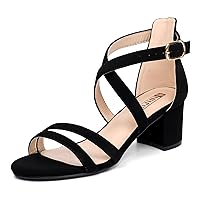 IDIFU Women's Block Low Chunky Heel Strappy Sandals Open Toe Ankle Strap Dress Wedding Evening Shoe for Women Bridal