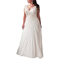 Elegant Applique Lace Wedding Dress Chiffon V Neck Plus Size Beach Bridal Gowns
