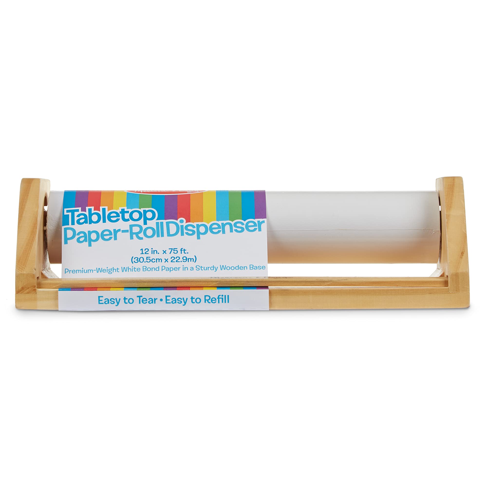 Melissa & Doug Wooden Tabletop Paper Roll Dispenser With White Bond Paper (12 inches x 75 feet) - Drawing, Art, Craft Paper Roll For Kids
