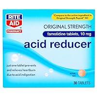 Rite Aid Acid Reducer, Original Strength Famotidine Tablets, 10 mg - 30 Count Total | Heartburn Relief | Acid Reflux | Antacid Chews & Tablets, Heartburn Chews & Tablets